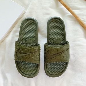 olive nike slides